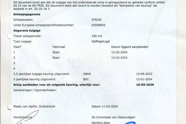 Strijd - Zertifikat Mast und Takelage